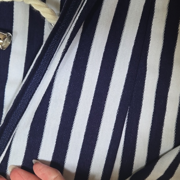 New Sandiva Blue/White Striped Drawstring Tie Waist Strapless Cover-Up/Romper - Picture 4 of 8